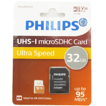 کارت حافظه microSDHC فیلیپس مدل Ultra Speed کلاس 10 استاندارد UHS-I U3 سرعت 95MB/s ظرفیت 32 گیگابایت به همراه آداپتور