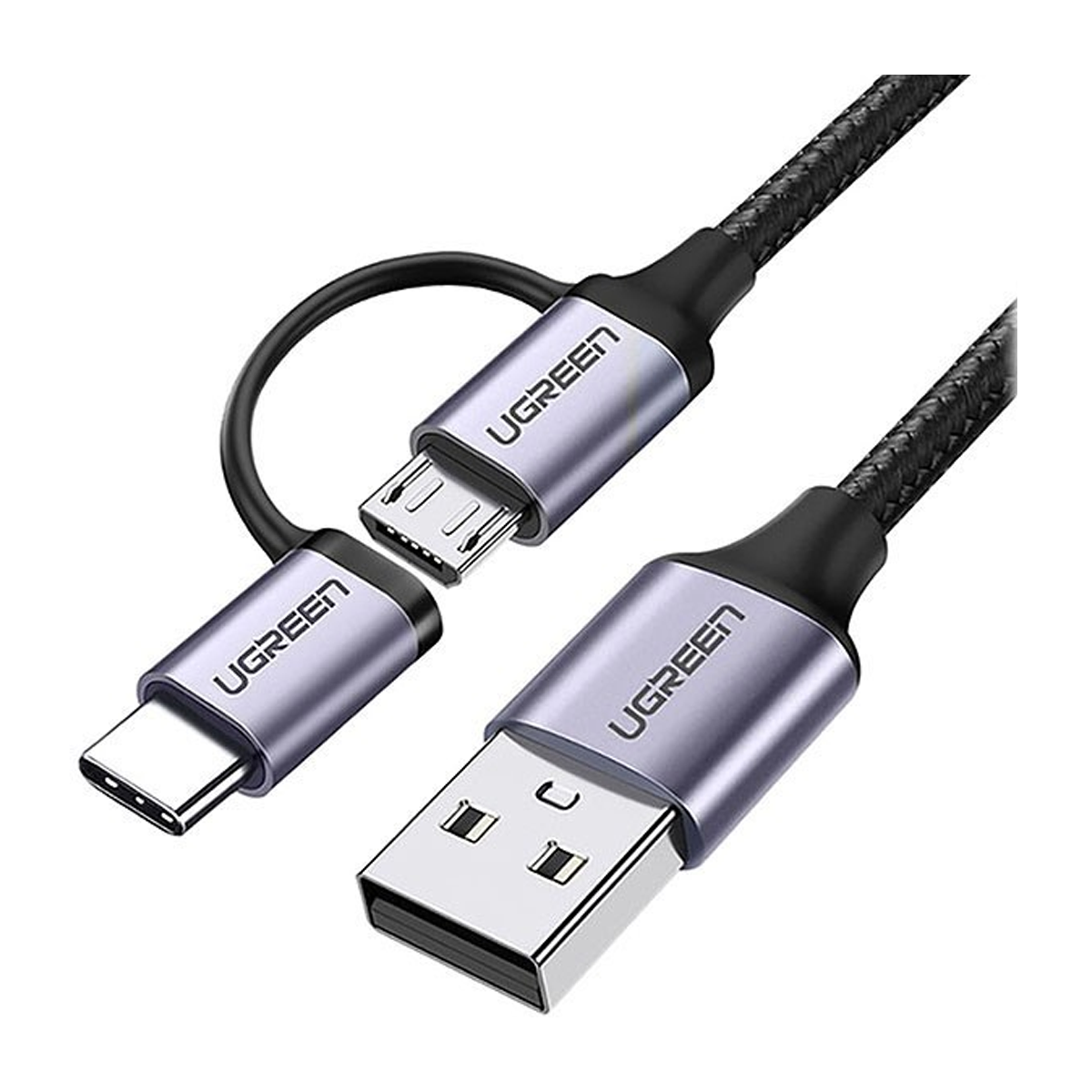 کابل USB به USB-C و Micro USB یوگرین US177 مدل 30875 طول 1 متر