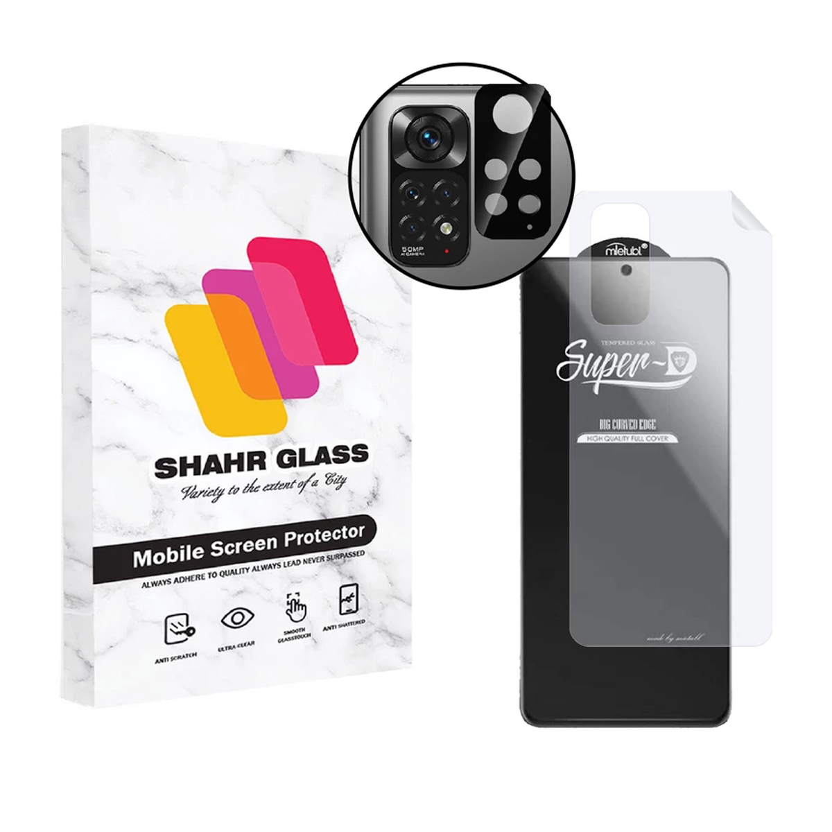 گلس گوشی شیائومی Redmi Note 11 شهر گلس مدل 3SNF-Glass به همراه محافظ پشت گوشی و محافظ لنز دوربین-مشکی