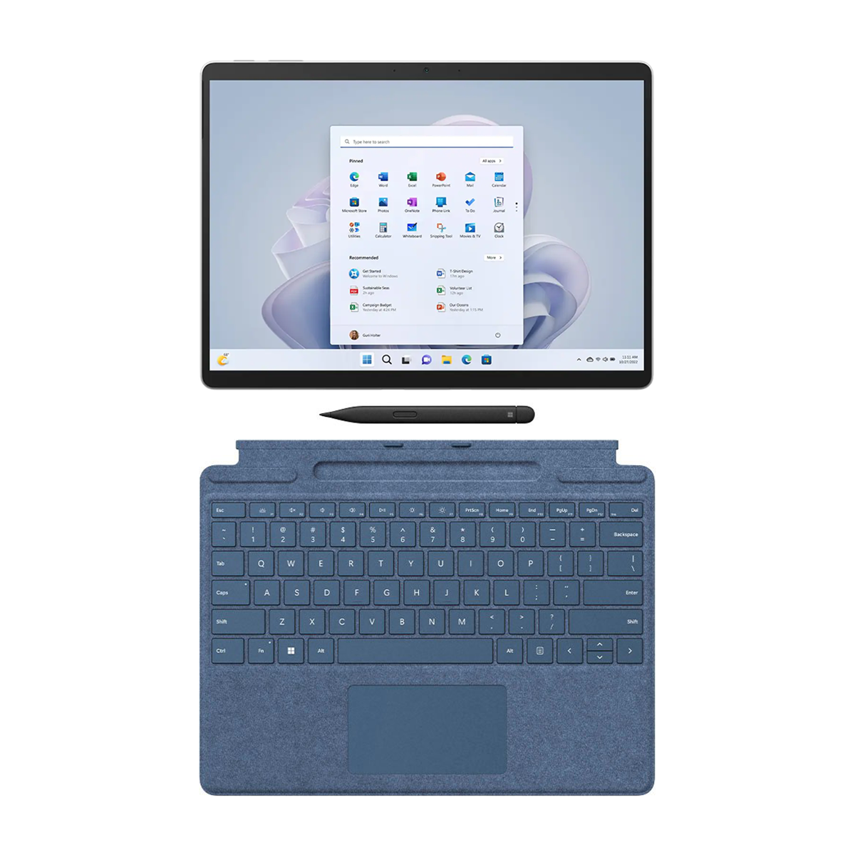 تبلت مایکروسافت مدل Surface Pro 9 i5 ظرفیت 256 گیگابایت رم 8 گیگا‌بایت با کیبورد Signature Ice Blue و قلم Slim Pen 2