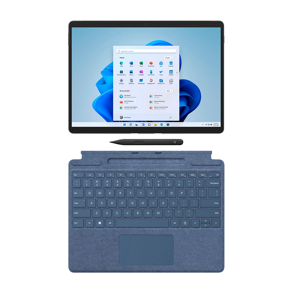 تبلت مایکروسافت مدل Surface Pro 8 i5 ظرفیت 256 گیگابایت رم 8 گیگا‌بایت با کیبورد Signature Ice Blue و قلم Slim Pen 2