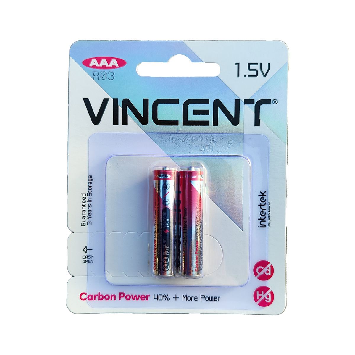 باتری نیم قلمی وینسنت مدل کربن پاور بسته 2 عددی-قرمز