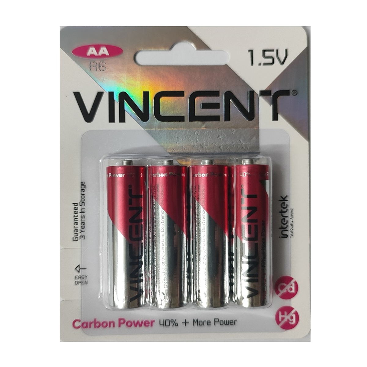باتری قلمی وینسنت مدل کربن پاور بسته 4 عددی-قرمز