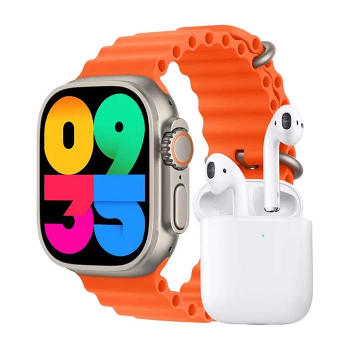 ساعت هوشمند ورنا مدل W49 Ultra به همراه هندزفری بلوتوثی-بدنه تیتانیوم بند نارنجی