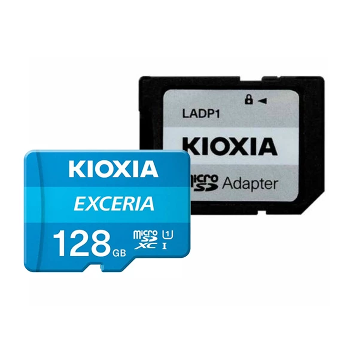 کارت حافظه microSDXC کیوکسیا مدل EXCERIA کلاس 10 استاندارد UHS-I U1 سرعت 100MBps ظرفیت 128 گیگابایت به همراه آداپتور SD-آبی