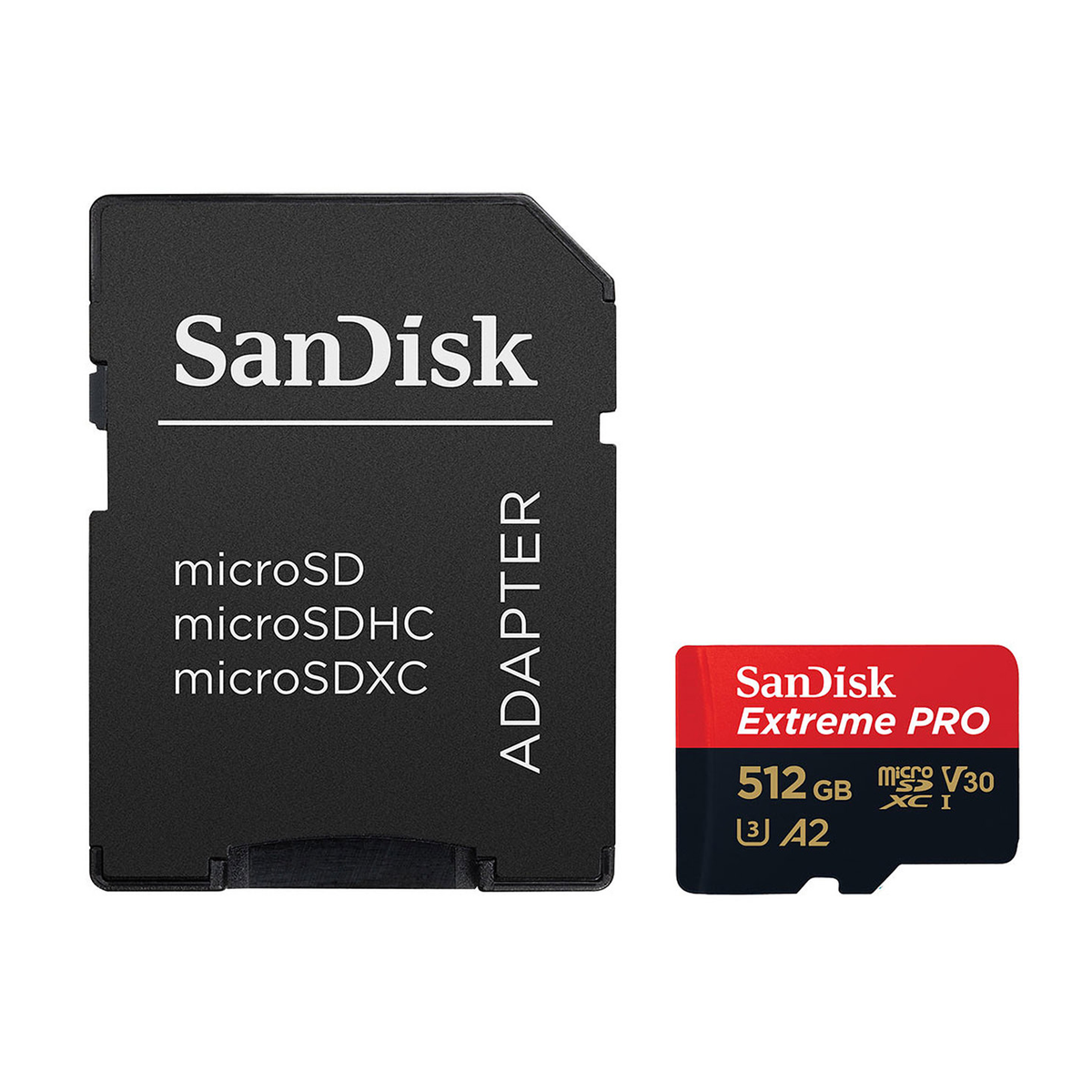 کارت حافظه microSDXC سن دیسک مدل Extreme PRO کلاس A2 استاندارد UHS-I U3 سرعت 200MBs ظرفیت 512 گیگابایت به همراه آداپتور-مشکی
