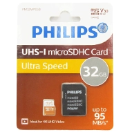 کارت حافظه microSDHC فیلیپس مدل Ultra Speed کلاس 10 استاندارد UHS-I U3 سرعت 95MB/s ظرفیت 32 گیگابایت به همراه آداپتور