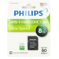  کارت حافظه MicroSDHC فیلیپس مدل Ultra Speed استاندارد UHS-I U1 سرعت 80MB/s ظرفیت 8 گیگابایت به همراه آداپتور