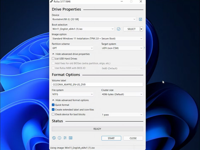 create windows 11 bootable usb drive with rufus