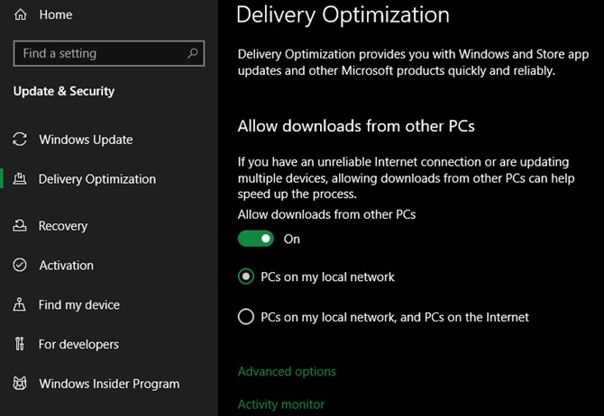 تنظیم Windows Update Delivery Options