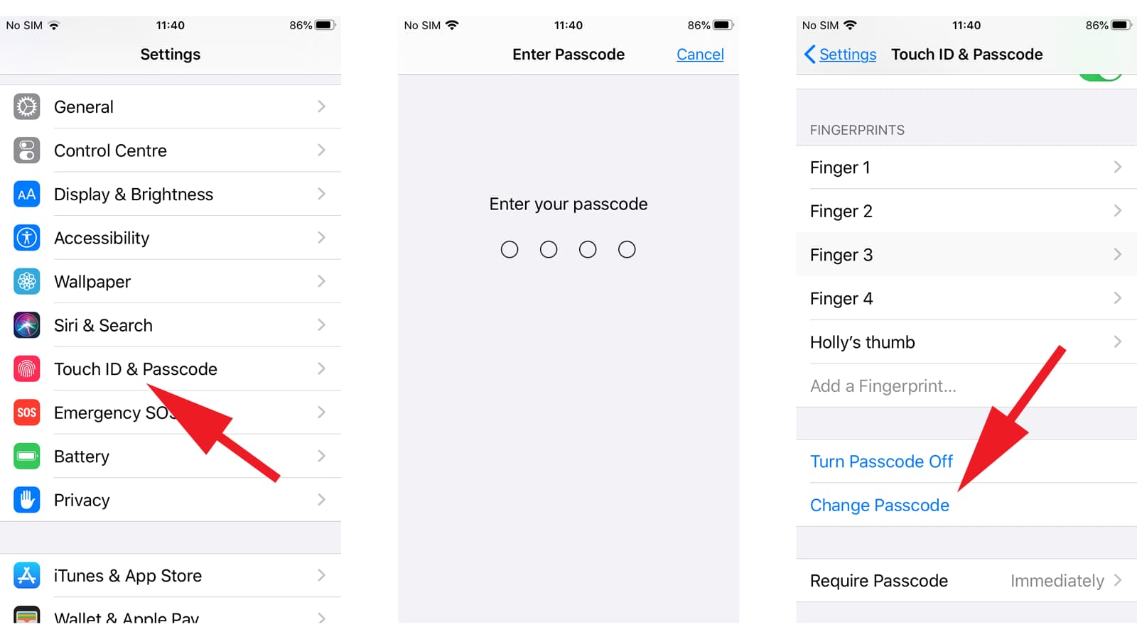 تنظیمات پسورد و تاچ آیدی در iOS