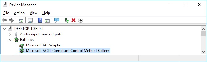 مشاهده باتری از Device Manager