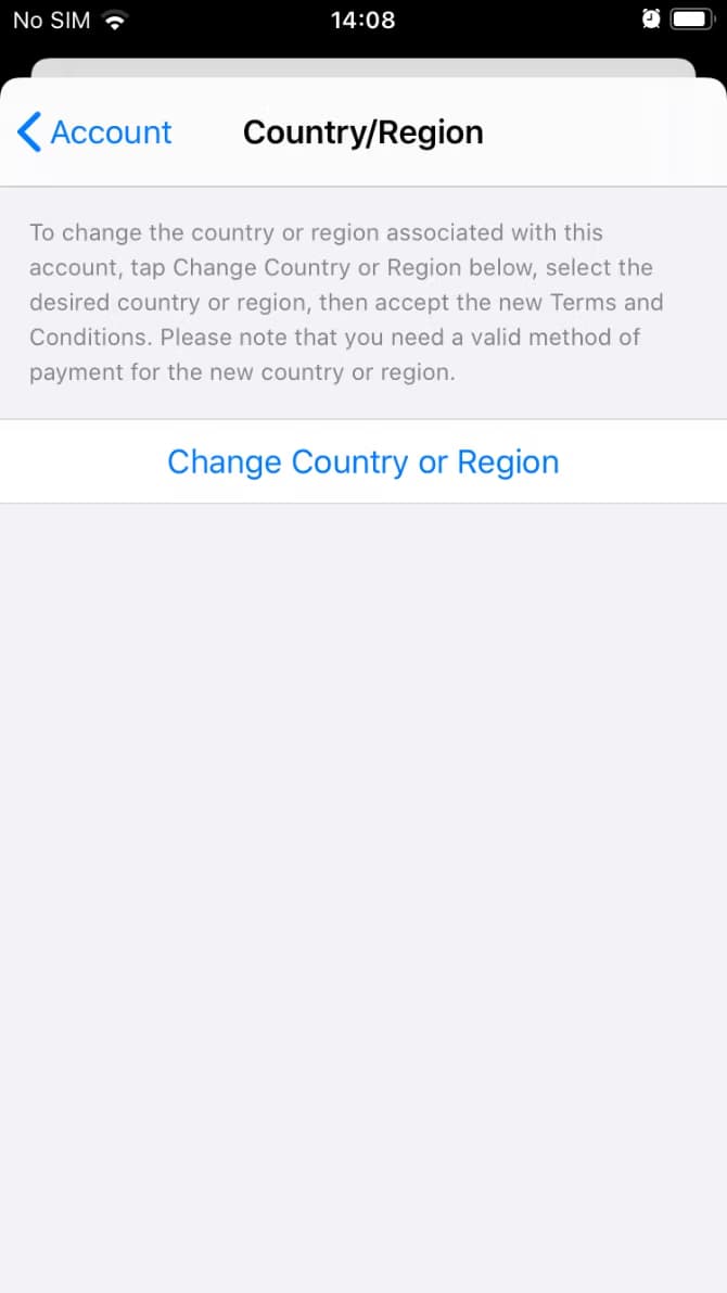 App Store change country or region button 1