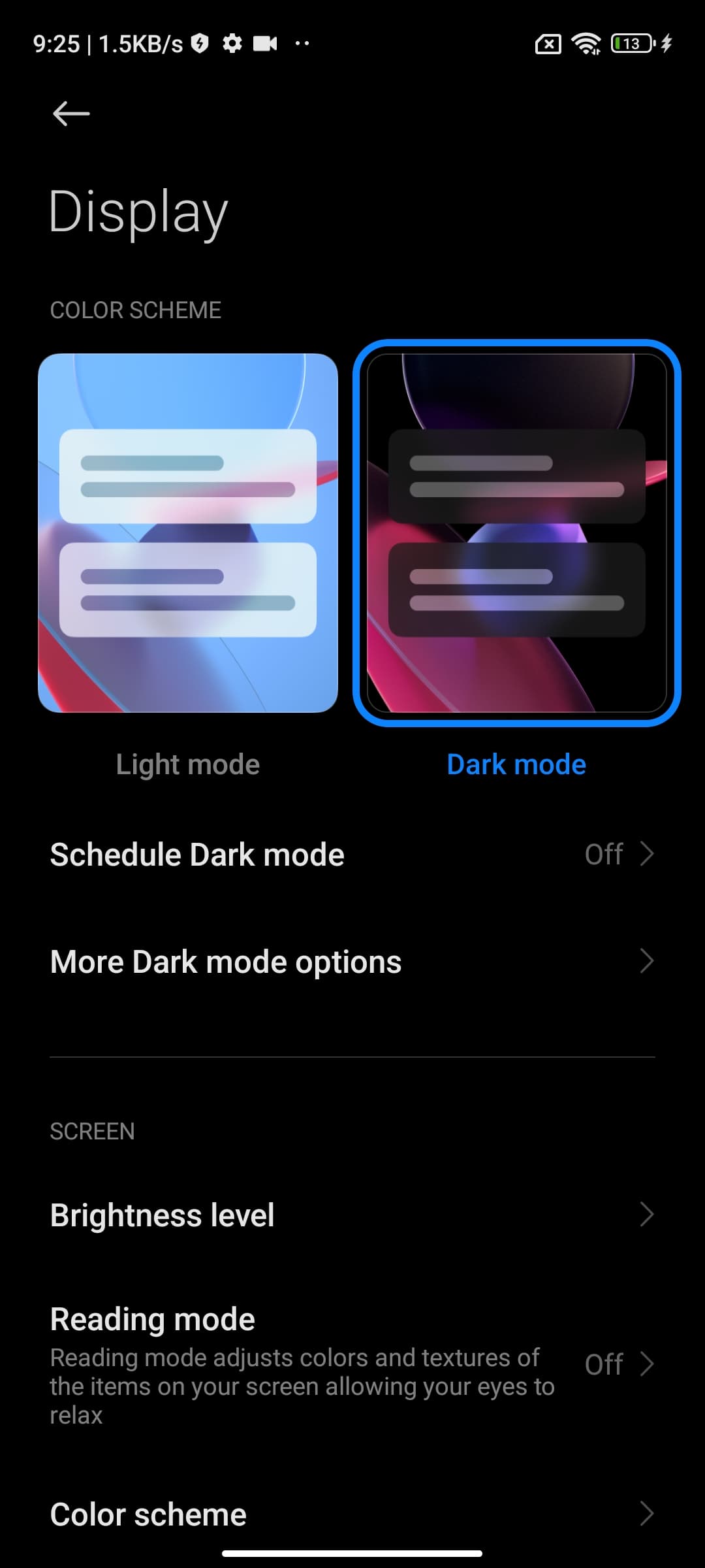 Dark Mode روشن روی شیائومی ۱۲ لایت