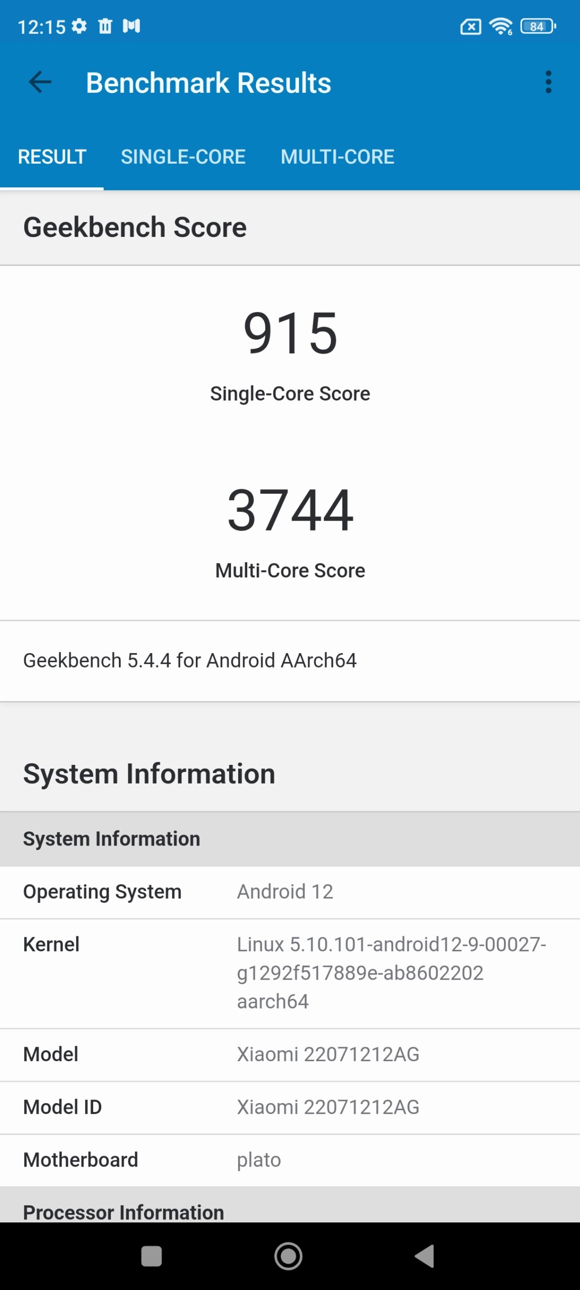 GeekBench Xiaomi 12T