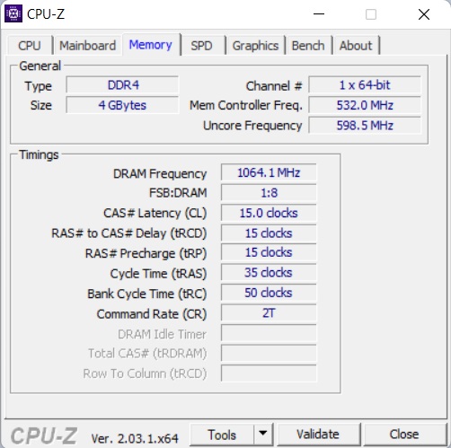 میزان رم لپ تاپ ایسوس مدل R1502ZA-BQ762 در CPU Z