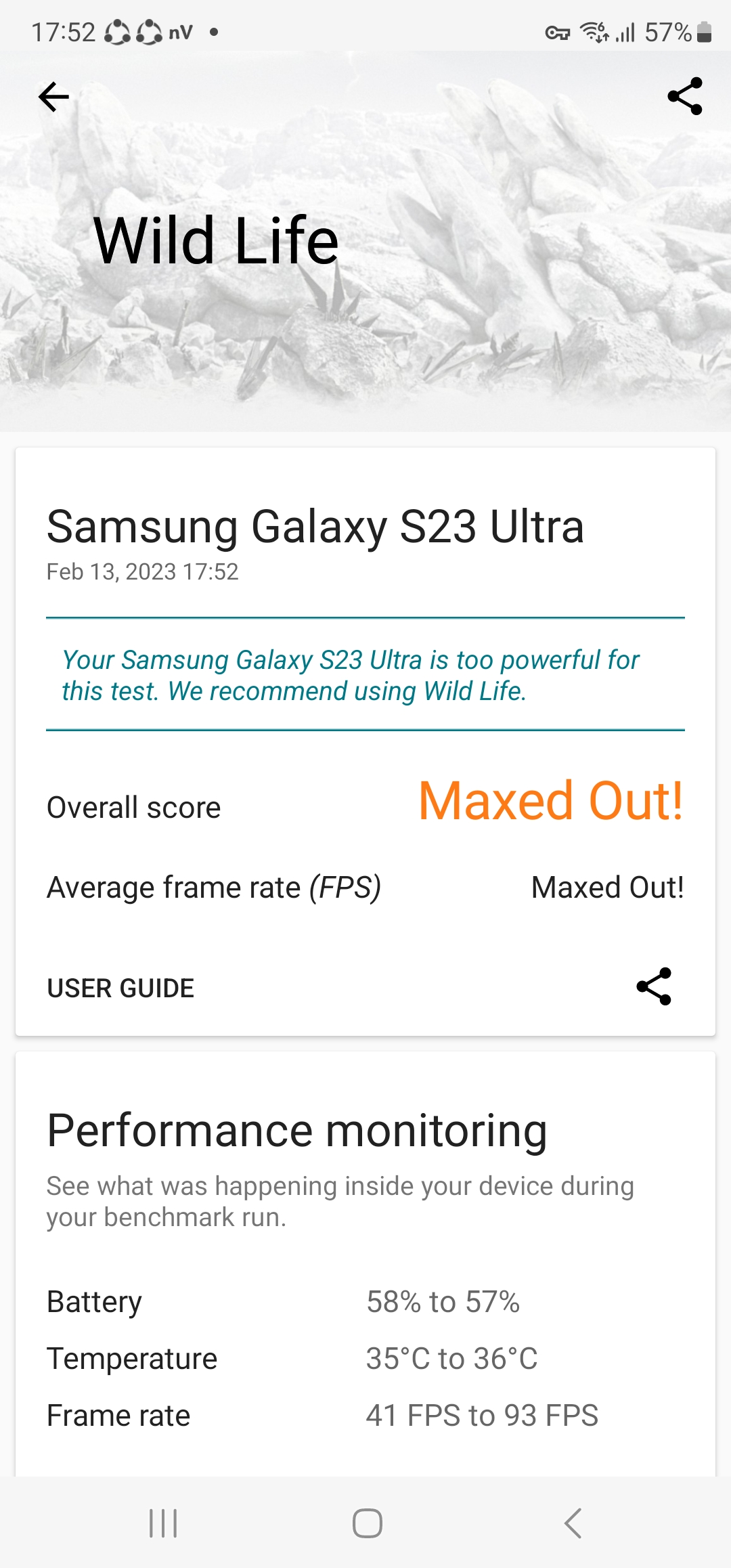 نتایج تست 3d mark گوشی S23 ultra